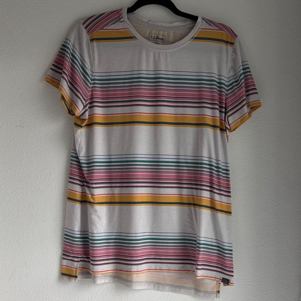 L.L. Bean Pastel Striped Tee | Soft Everyday Cotton Top, Women’s L
